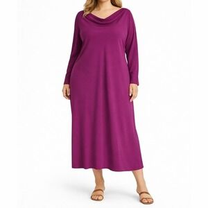 Pari Passu Magenta Cowl Neck Midi Dress Long Sleeve Plus Size NWOT Size 4/18